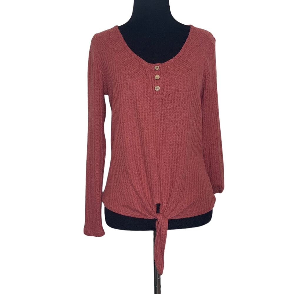 Paper Crane rusty orange long sleeves pumpkin front knot top size small